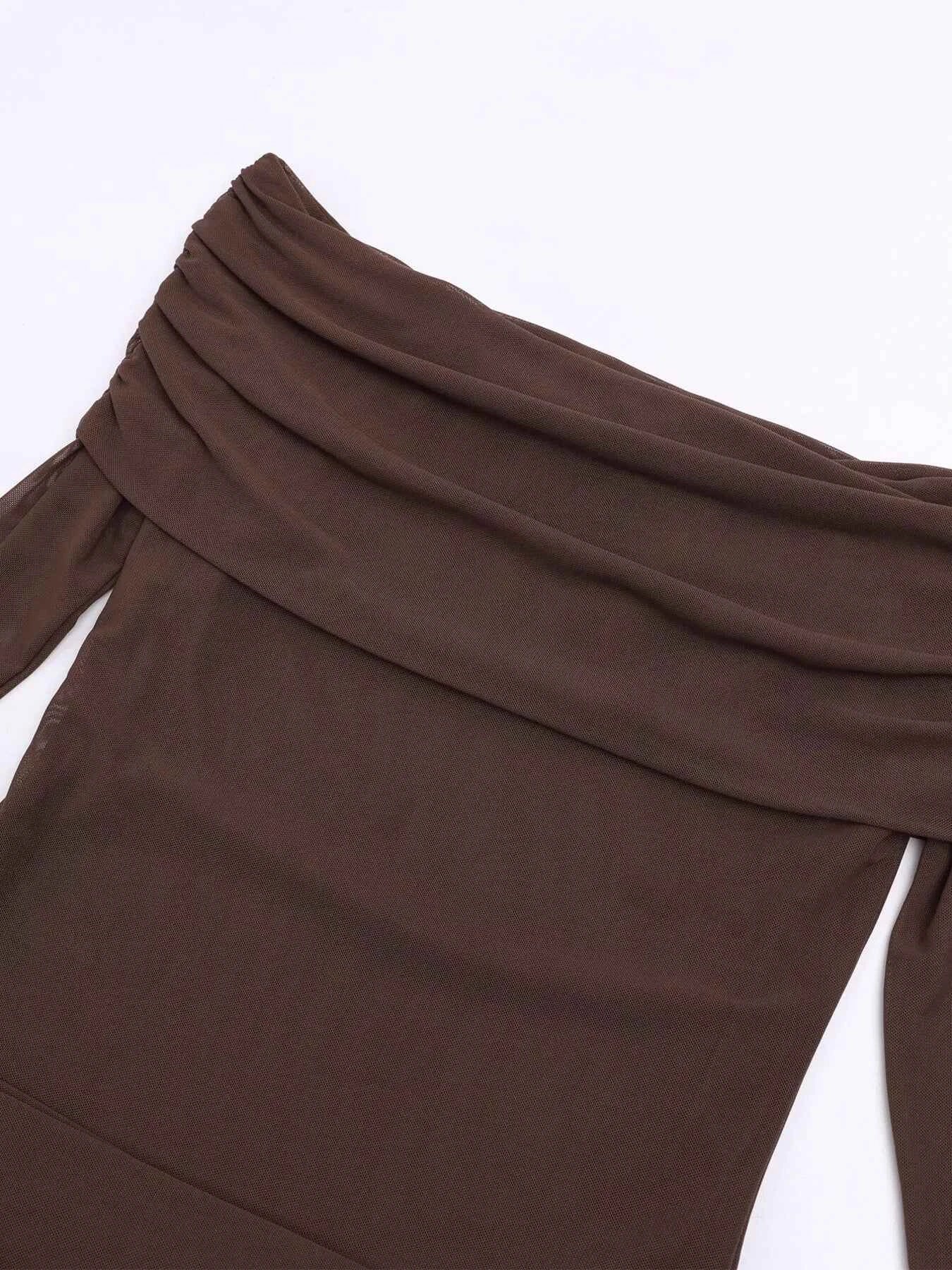 Off-Shoulder Ruched Long Sleeve Maxi Dress
