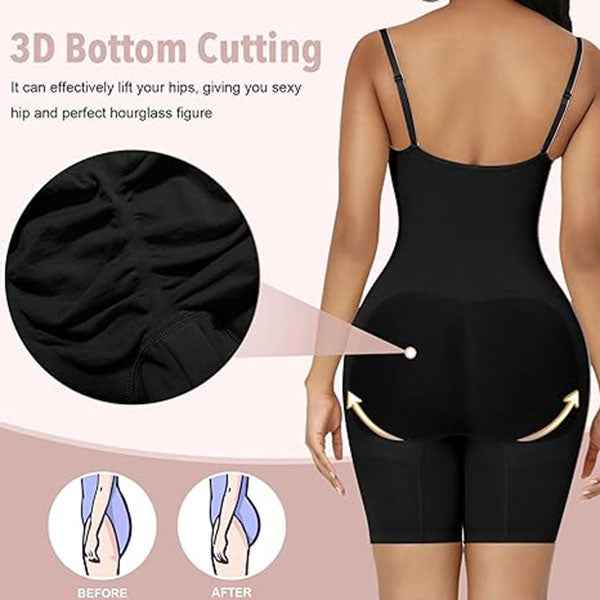 Black Cami Shapewear Bodysuit - Booty-Lift with Open Gusset