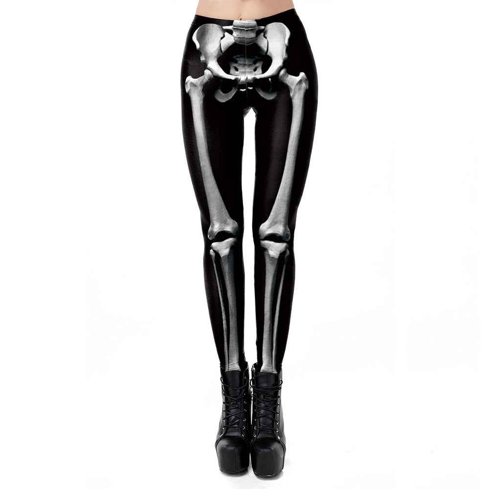 Black Skeleton Bone Leggings - 3D Print High Waist Tights