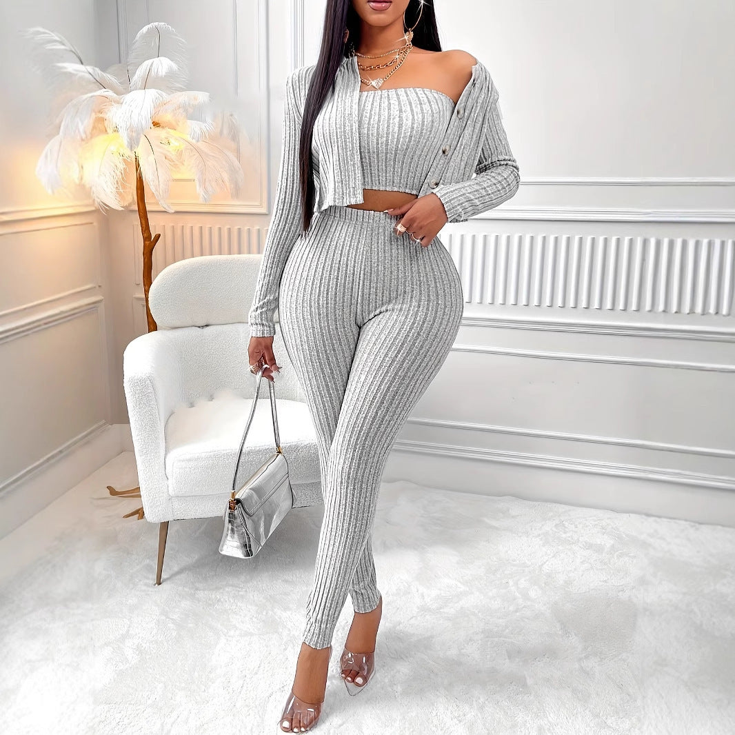 Three-Piece Lounge Set - Cardigan, Cami & Pants
