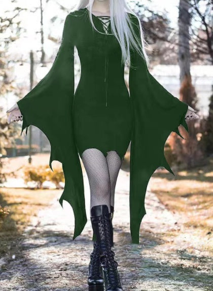 Slim Hooded Nienna Dress Halloween Carnival Party Dress - Cosplay Medieval Forest Elven Elf Pixie Costume