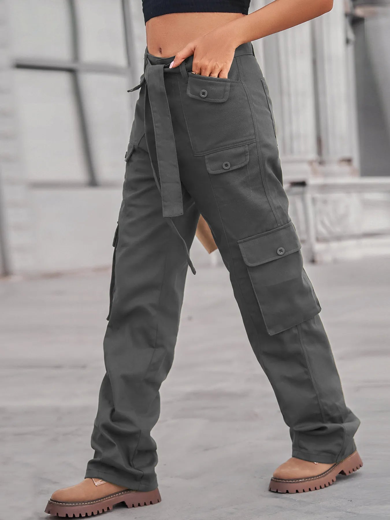 High-Waisted Cargo Jeans - Multi-Pocket Denim Pants - Fashions Envy