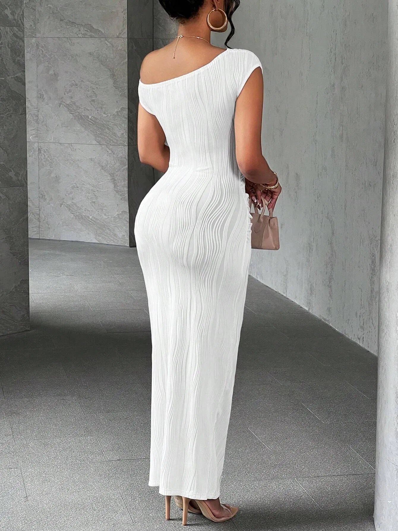 Asymmetrical One Shoulder Bodycon Maxi Dress - Fashions Envy