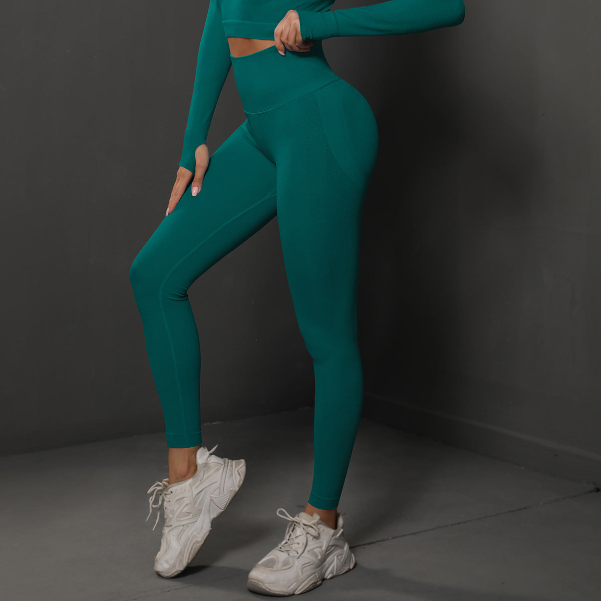 High Waist Workout Leggings - Ribbed Waistband and Ankle Fit