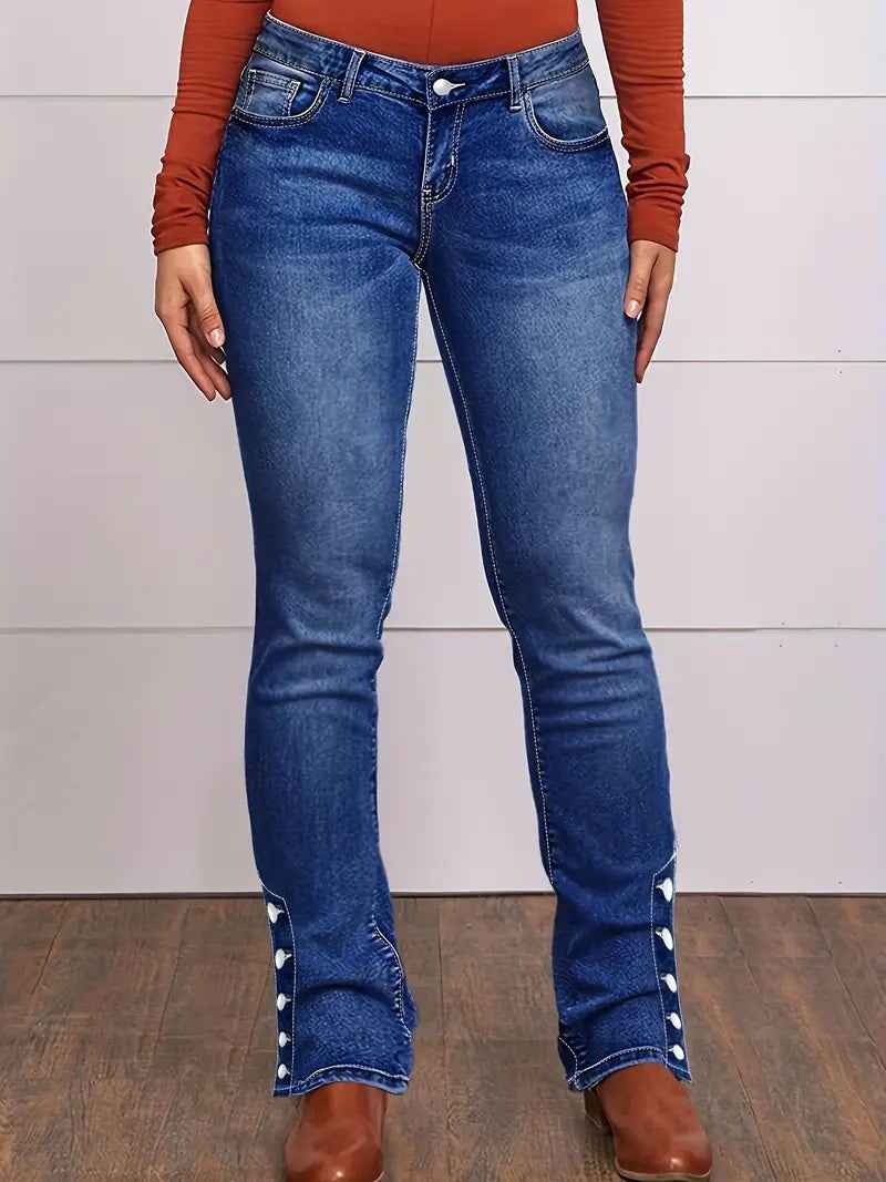 Plus Size Bootcut Jeans - Button-Slit Ankle Detail