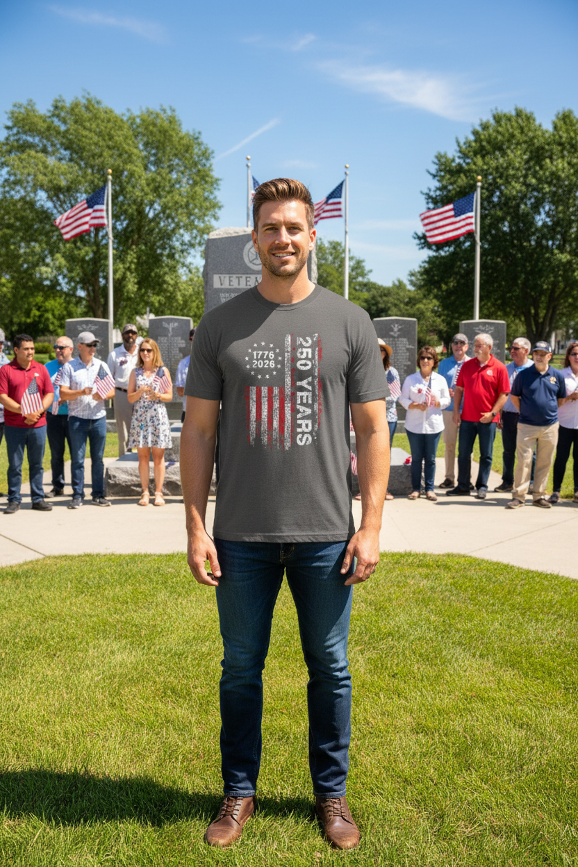 America 250 T-Shirt - Vertical Flag 250th Anniversary - Fashions Envy