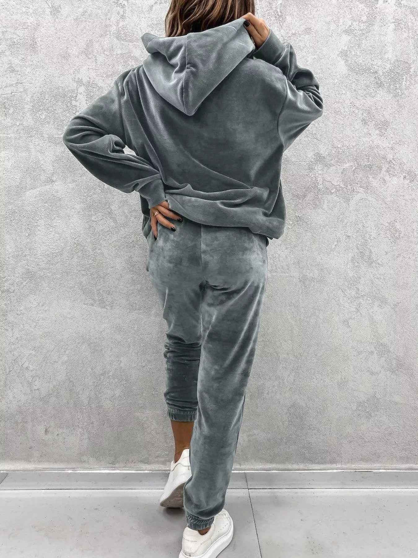Hoodie and Pants Set - Kangaroo Pocket Lounge - Fashions Envy