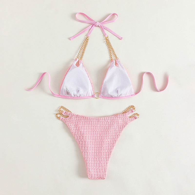 Cow Stripe Swimsuit - Backless Chain Split Style
