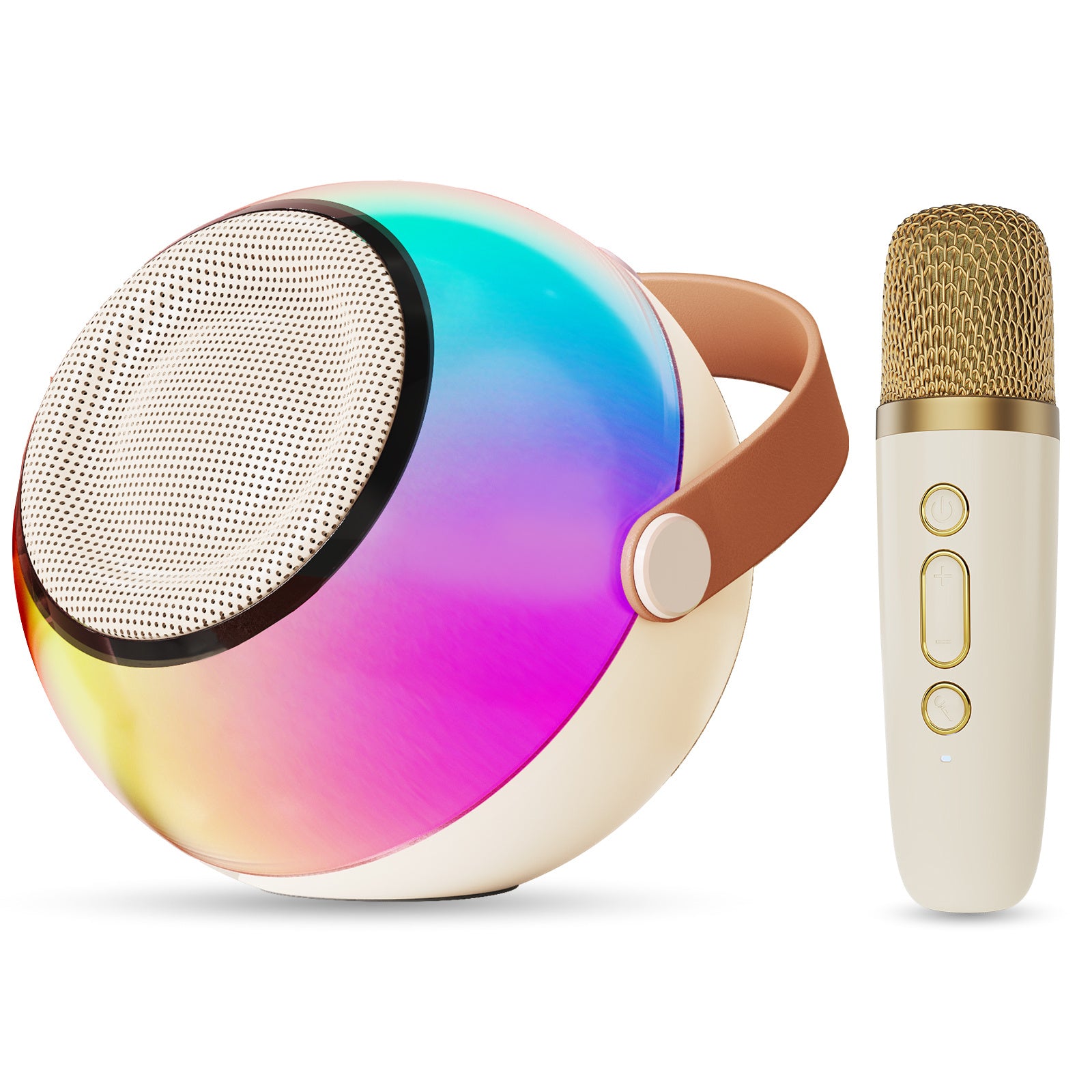 Trendsi mini karaoke machine with wireless microphones portable rainbow LED speaker and gold microphone