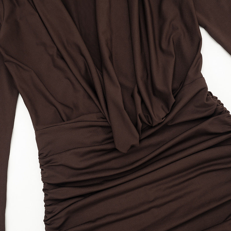 Ruched Bodycon Mini Dress - Sheer Mesh and Draped Front