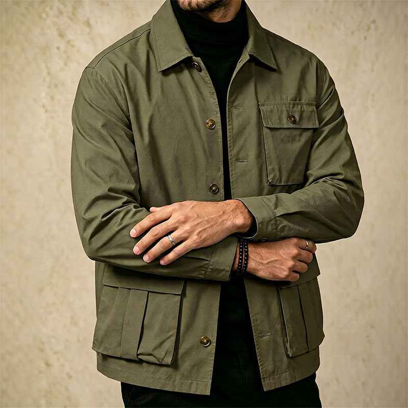 Men's Utility Jacket - Button Front and Flap Pockets