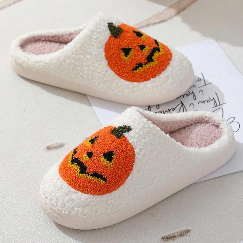 Pumpkin Slippers - Halloween Cartoon Plush House Shoes