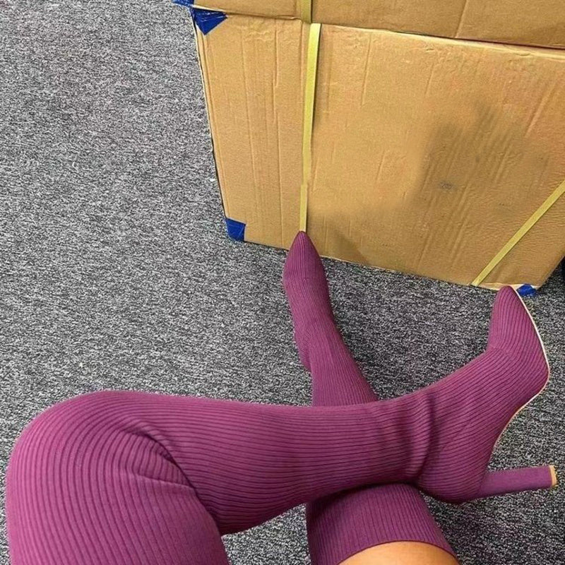 Over-the-Knee Boots - Pointed Toe High Heel Stretch