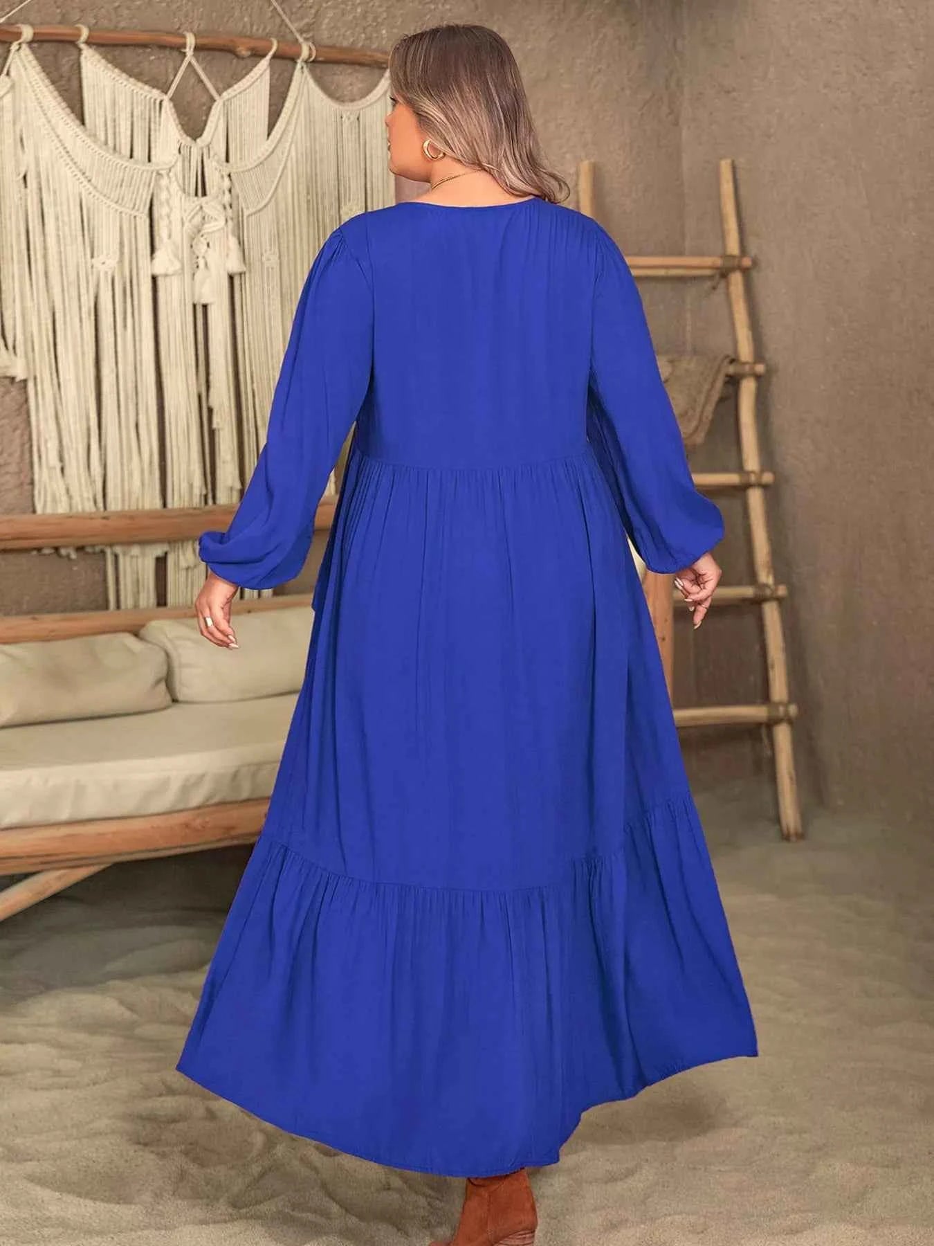 Plus Size Balloon Sleeve Ruffle Tiered Flowy Dress