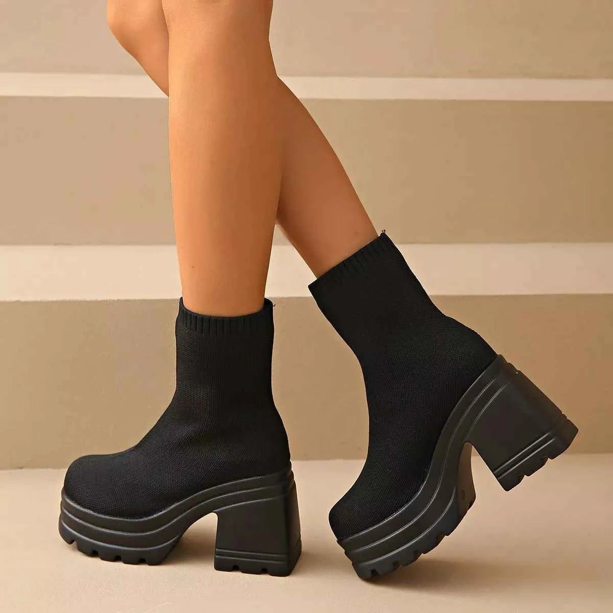Round Toe Block Heels Boots