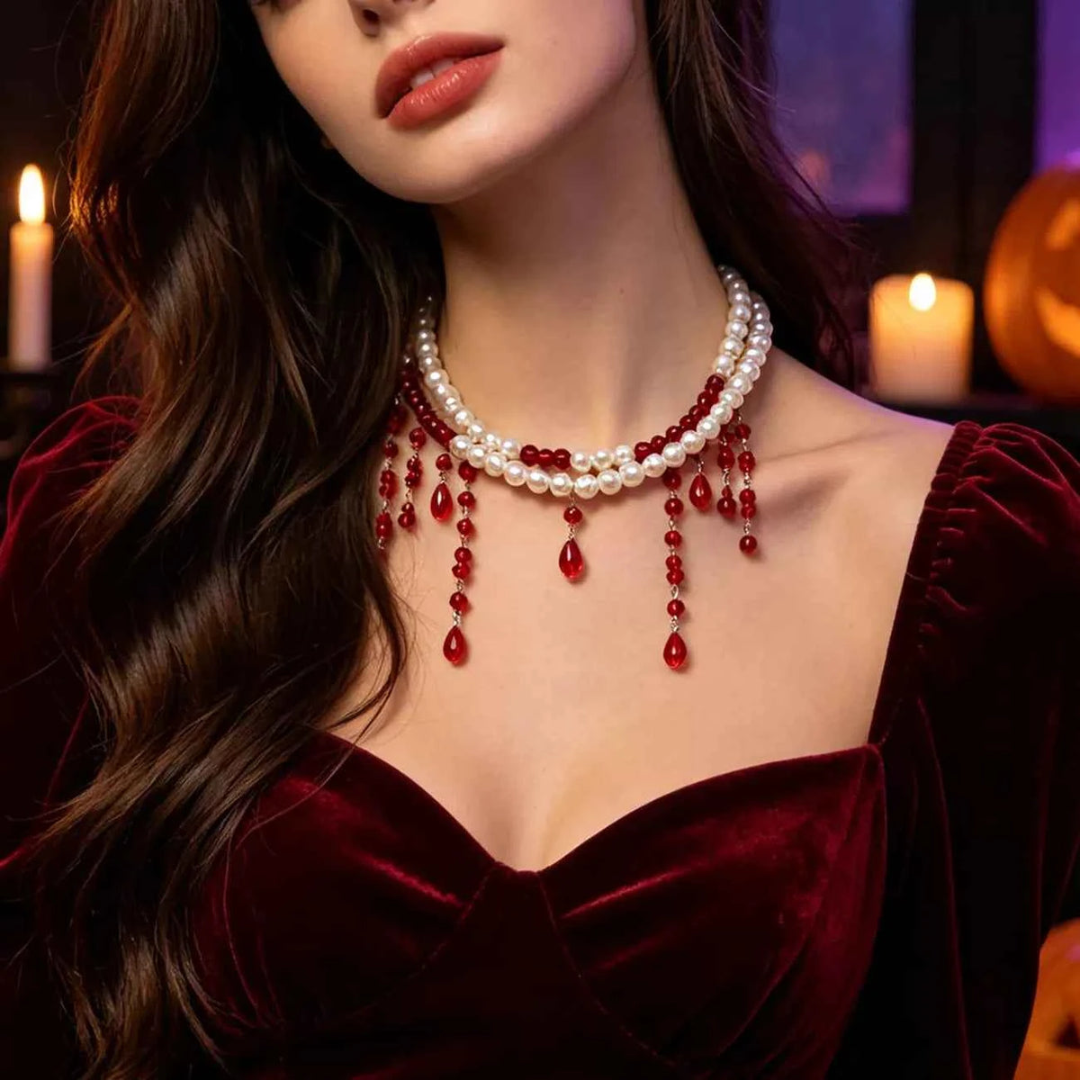 Pearl Double-Strand Choker - Teardrop Bead Fringe Gothic