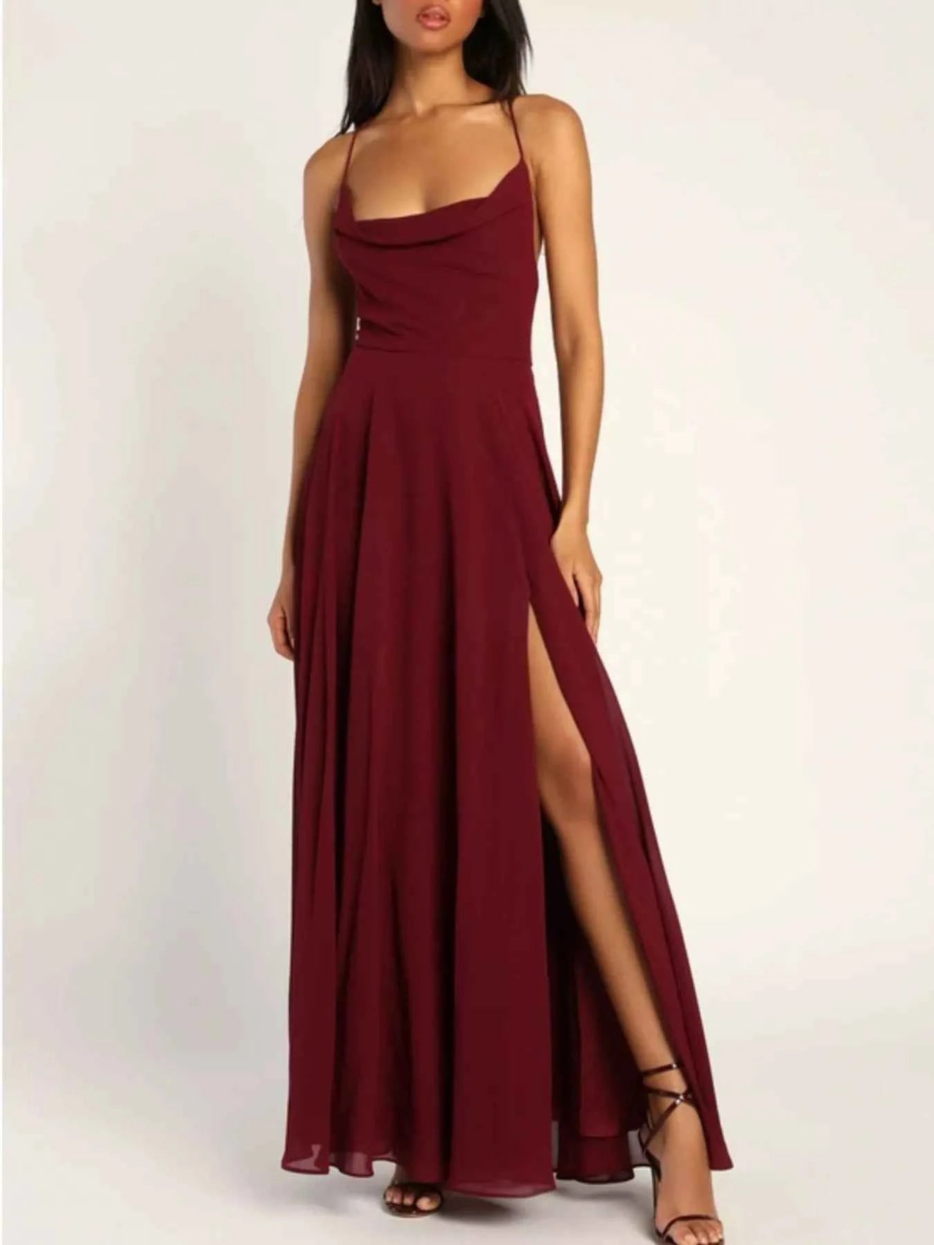 Slit Maxi Dress - Lace-Up Backless Gown