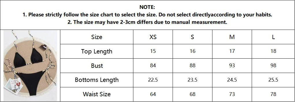 Triangle bikini set size chart