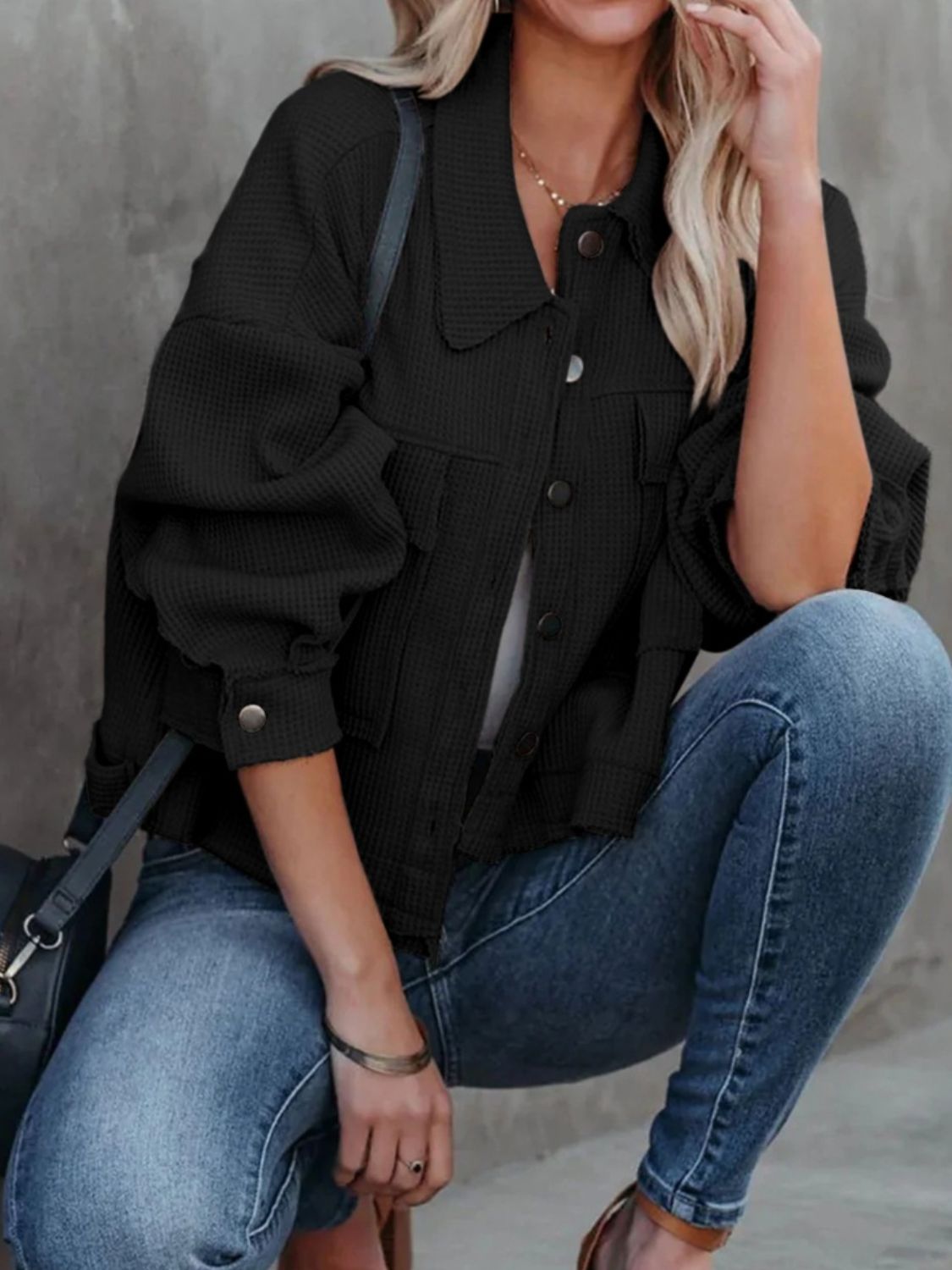 Chic Button Up Long Sleeve Jacket