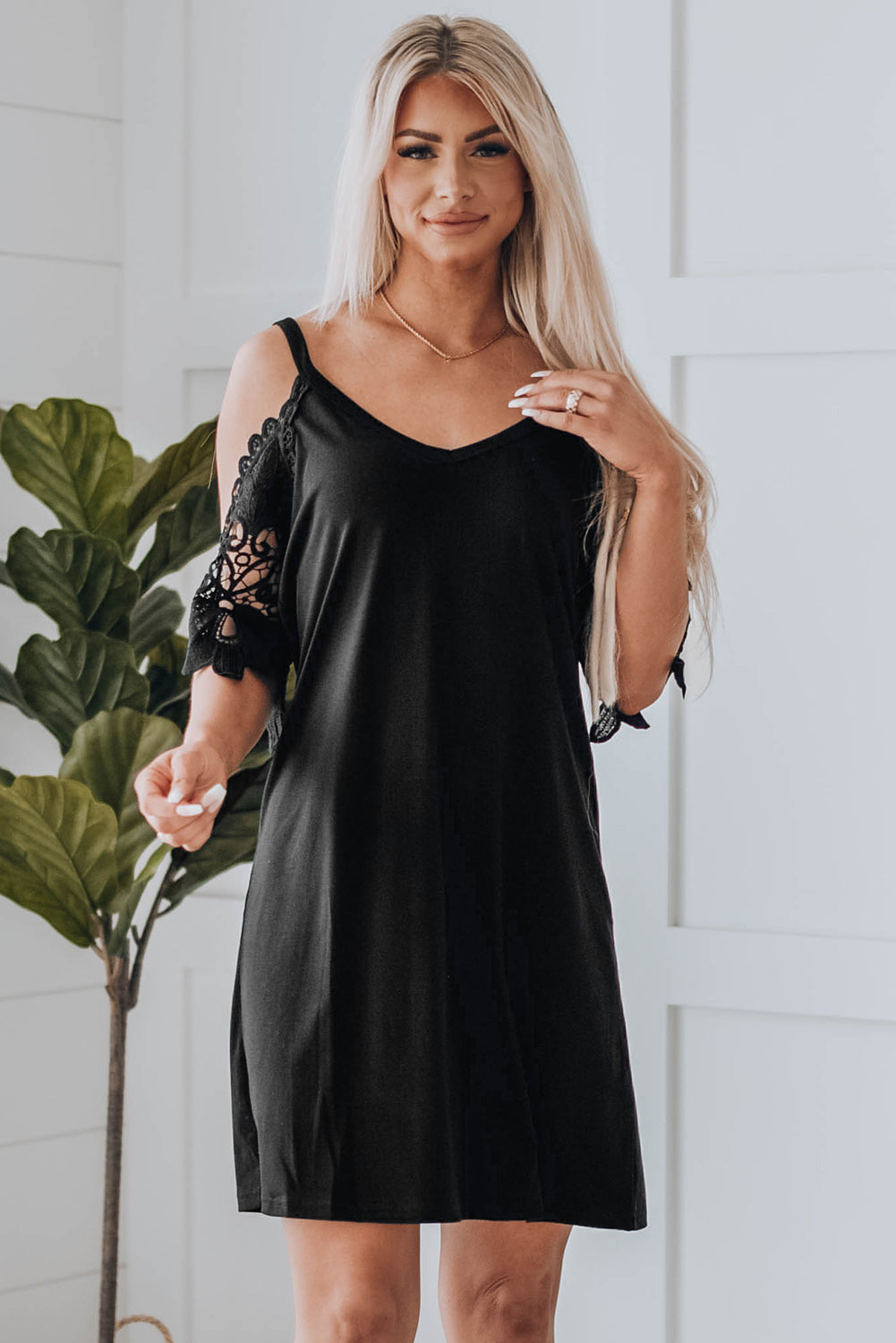 Black Cold Shoulder Mini Dress