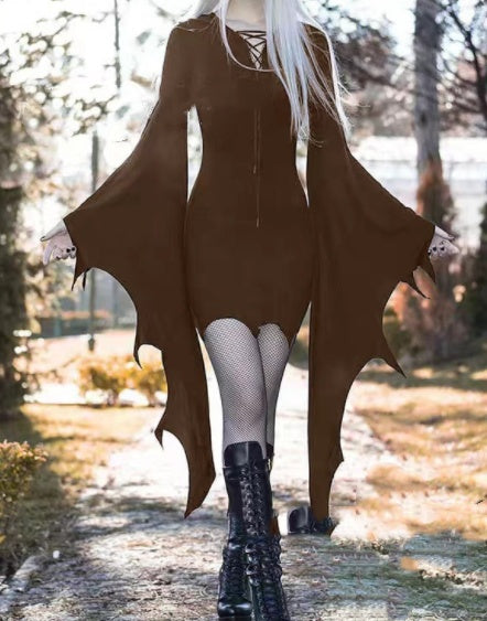 Slim Hooded Nienna Dress Halloween Carnival Party Dress - Cosplay Medieval Forest Elven Elf Pixie Costume