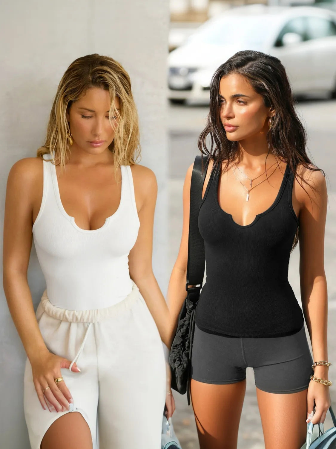 2 Piece Ribbed Wide Strap Tank - Fashions Envy