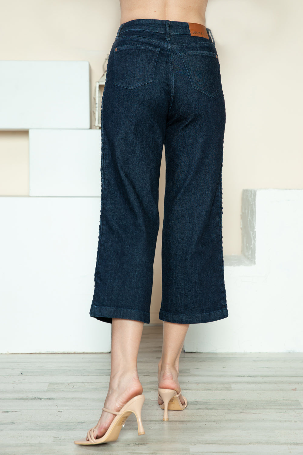 Judy Blue Full Size Side Seam Braid Detail Crop Wide Leg Jeans - Fashions Envy