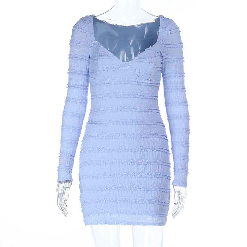 Blue Vintage Dress - Textured Diamond Collar Style