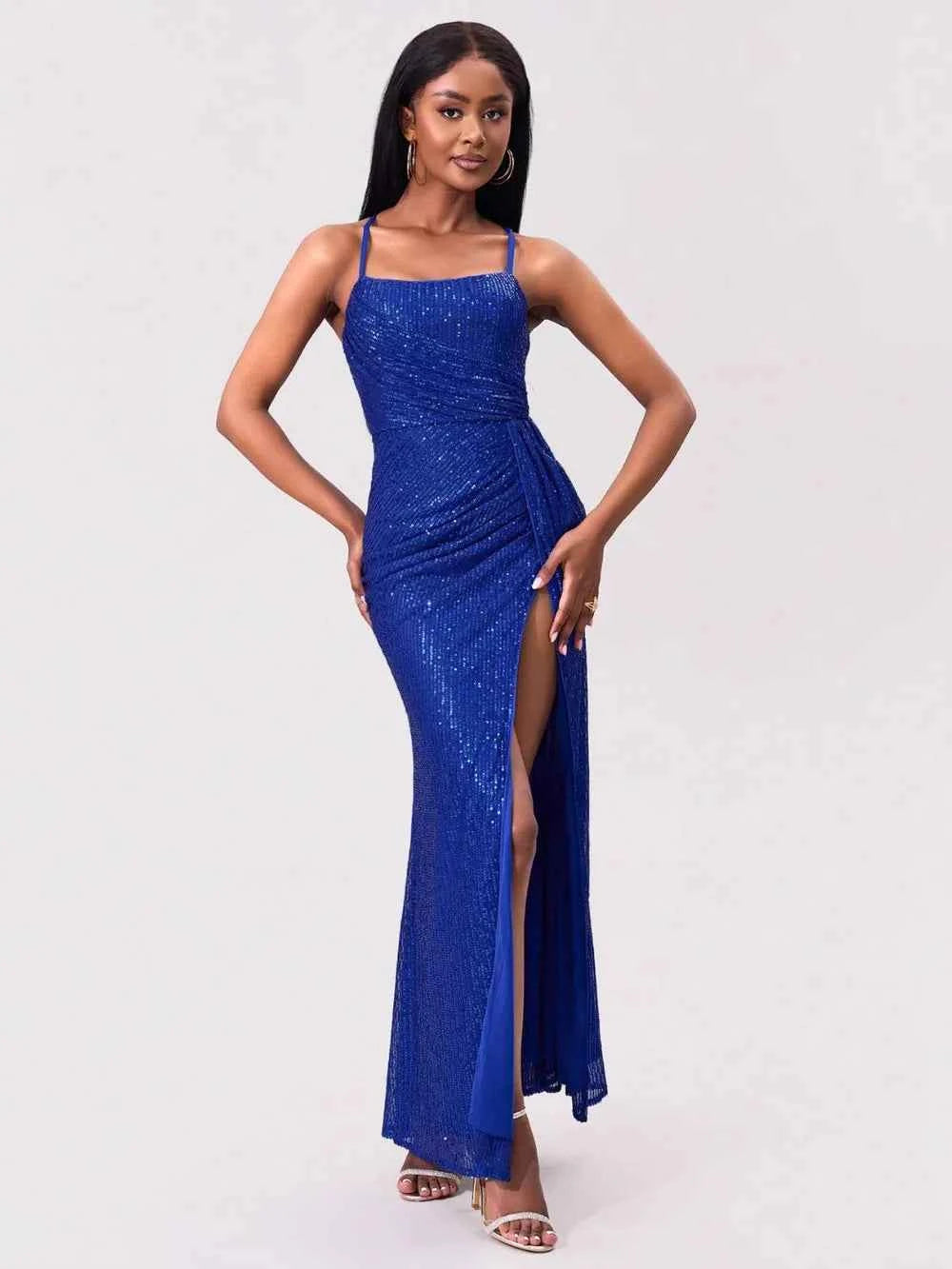 royal blue sequin maxi dress - Square Neck Slit SORRENTODRESSGINGHAM modern silhouette Color:Ivory Champagne Party Dress Knee Length