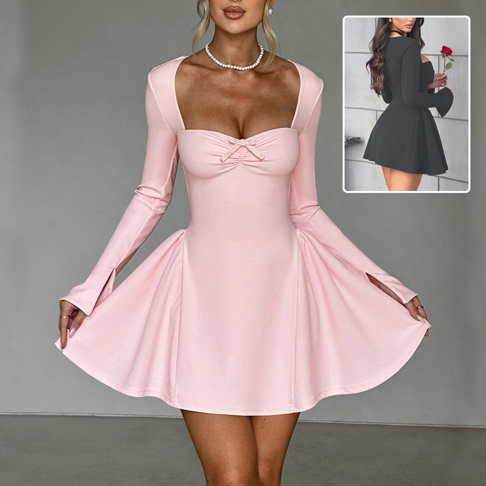 Commute Y2K Low-neck Long-sleeved Dress Fashion Slim A-line Short Dressed Party Evening Clothing For Women