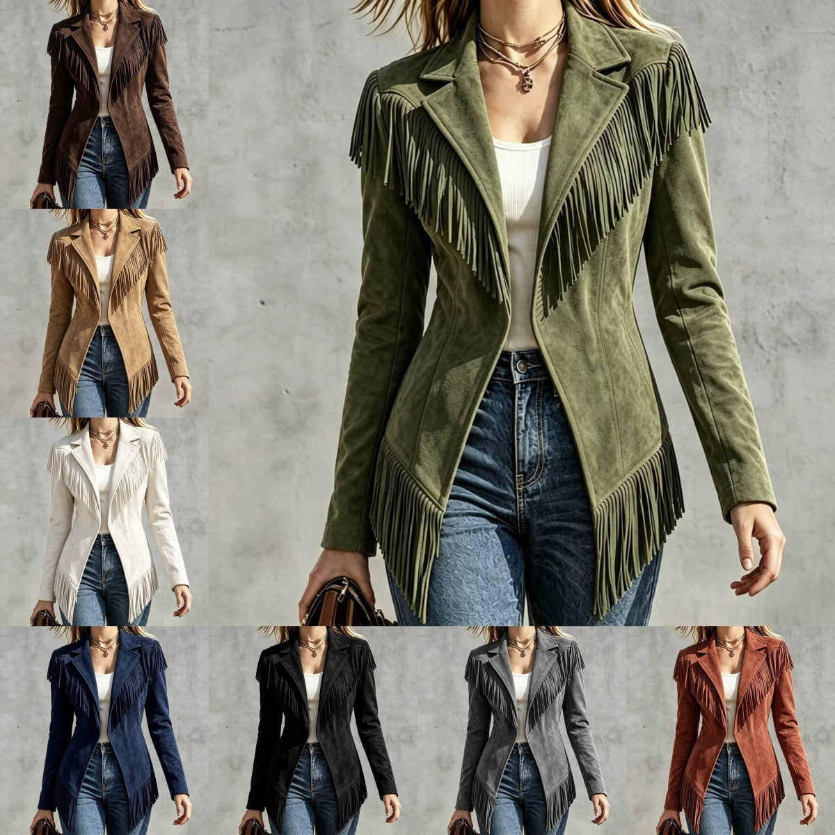 Autumn Winter Fringe Jacket - Notched Lapels and Shaped Seams