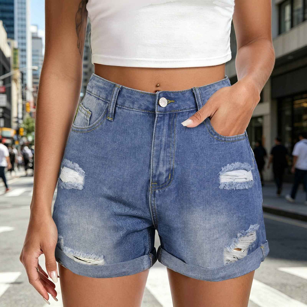 Light Wash New Jersey Garden State Denim Shorts - Pocket Print