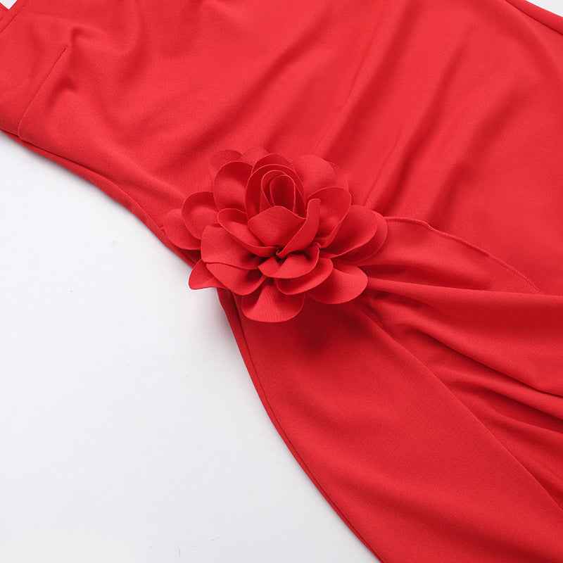 Elegant Three-dimensional Flower Maxi Dress - Sleeveless Halter
