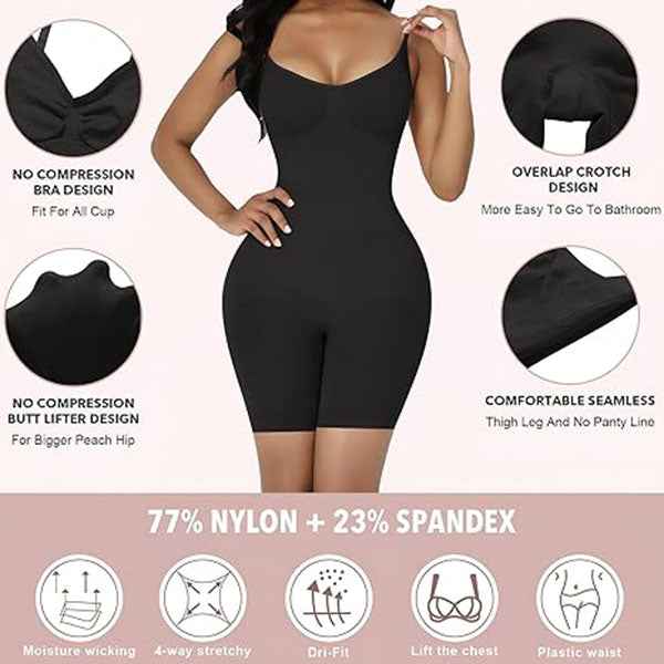 Black Cami Shapewear Bodysuit - Booty-Lift with Open Gusset