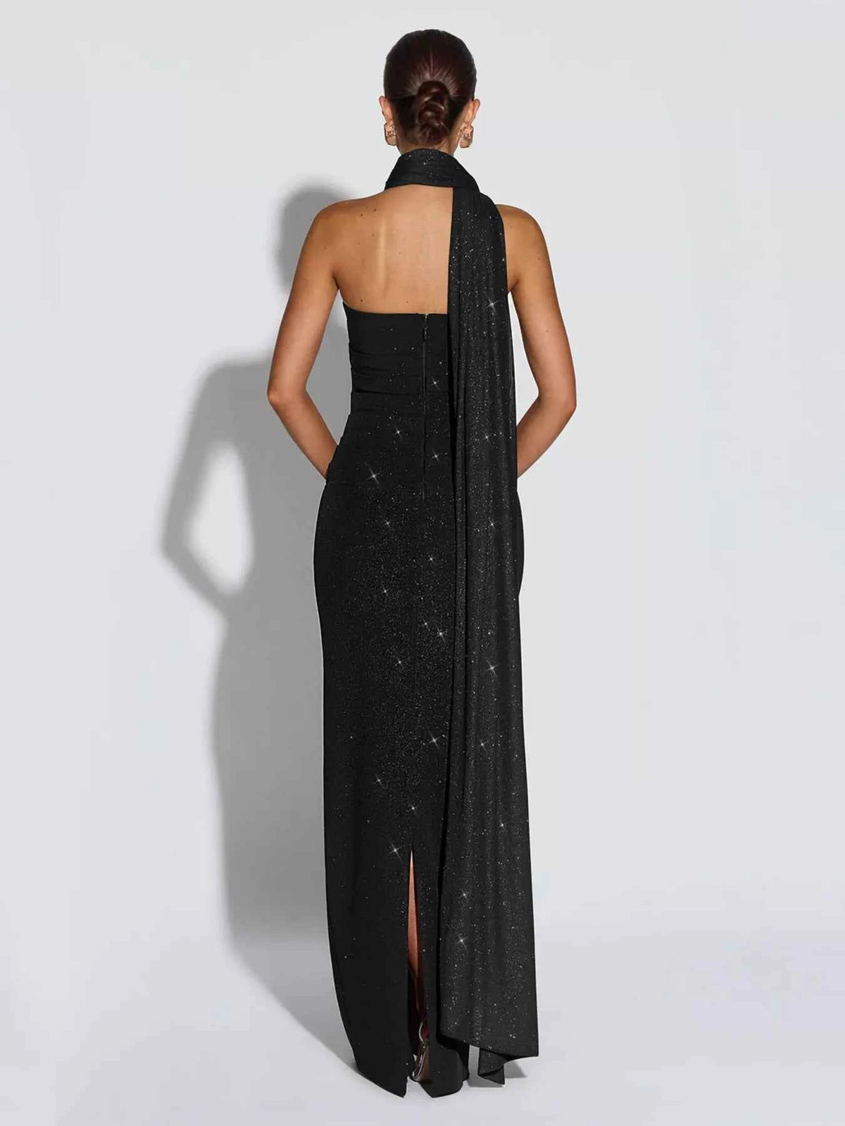Black Glitter Tube Top Palazzo Set - Strapless Wide Leg Scarf Outfit