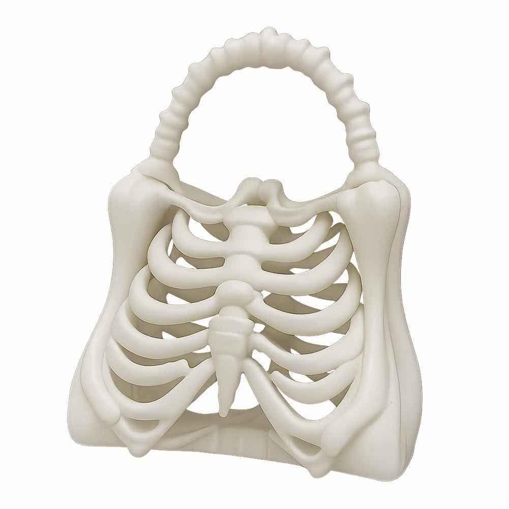 White Skeleton Ribcage Handbag - 3D Sculpted Bone Tote
