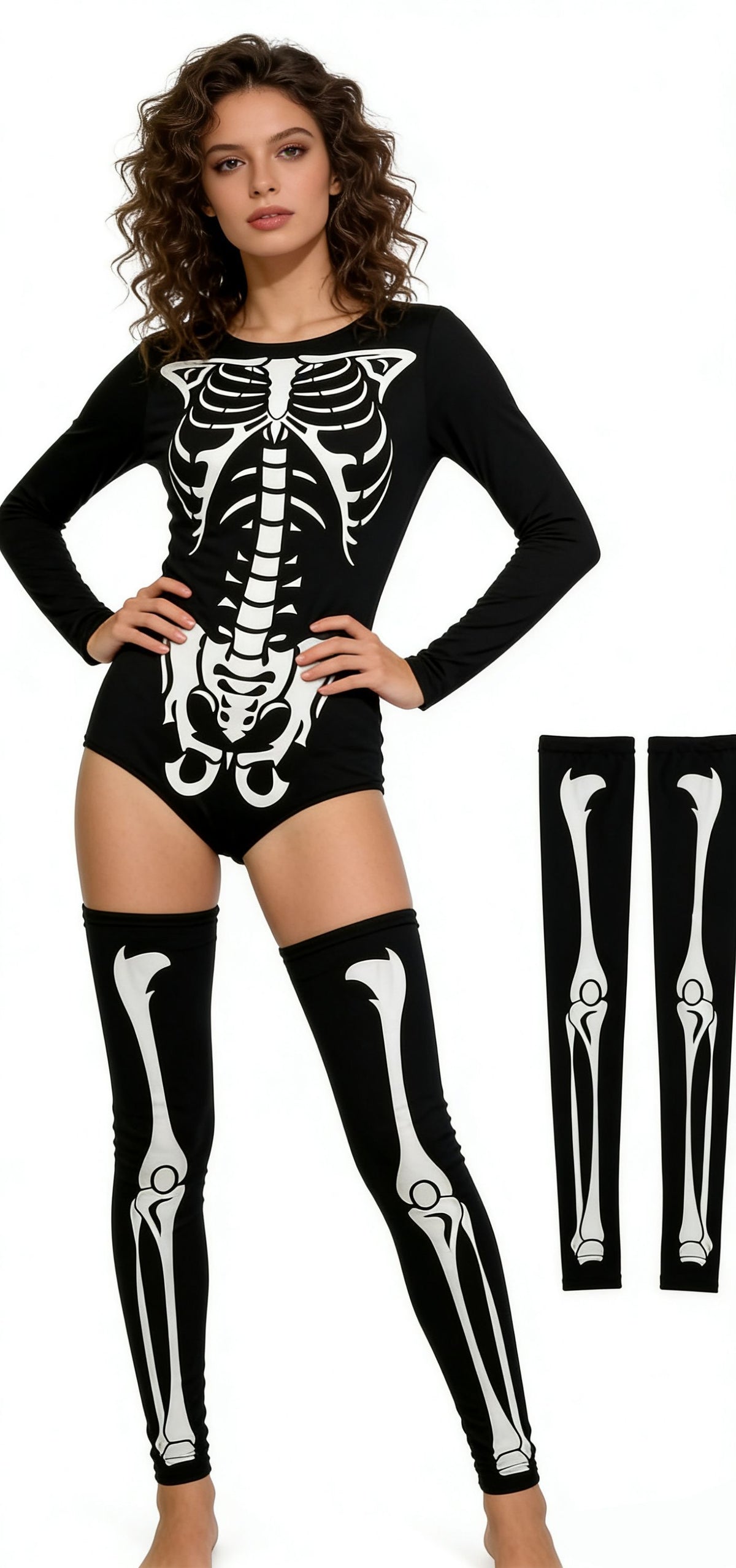 Women's Halloween Costume Bodysuit - Skeleton and Masked Styles