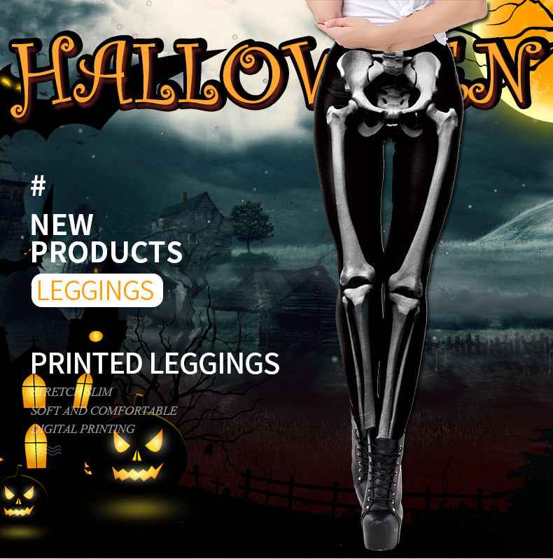 Black Skeleton Bone Leggings - 3D Print High Waist Tights