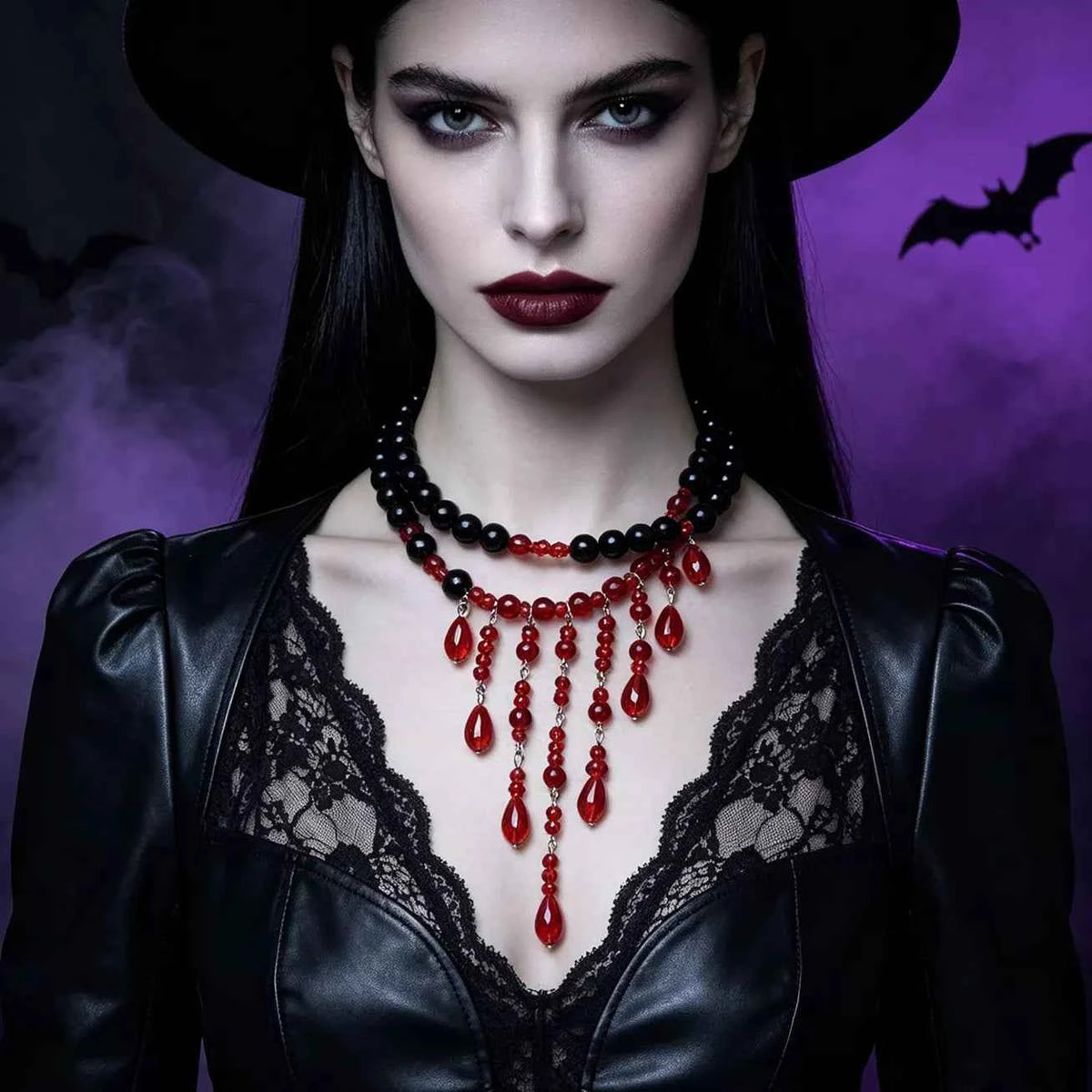 Halloween Teardrop Beaded Double Layer Necklace - Vampire Drip