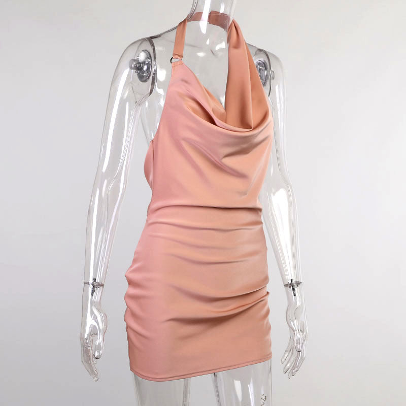 Satin Backless V-Neck Sleeveless Summer Party Mini Dress