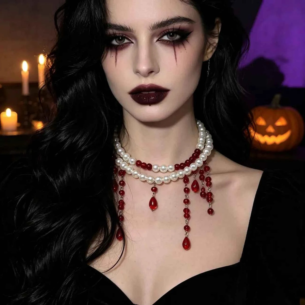 Pearl Double-Strand Choker - Teardrop Bead Fringe Gothic