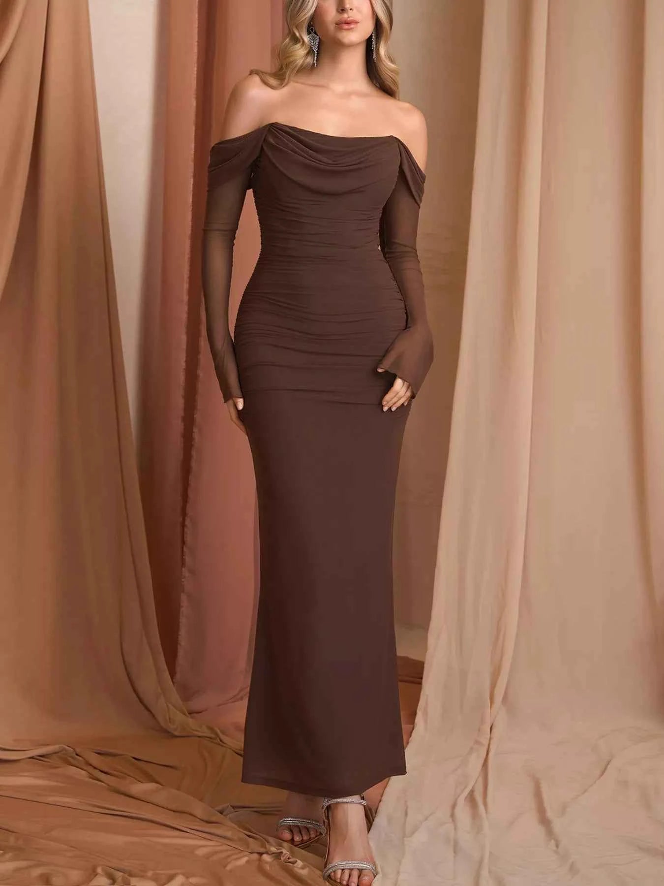 Off-Shoulder Ruched Mermaid Maxi Dress