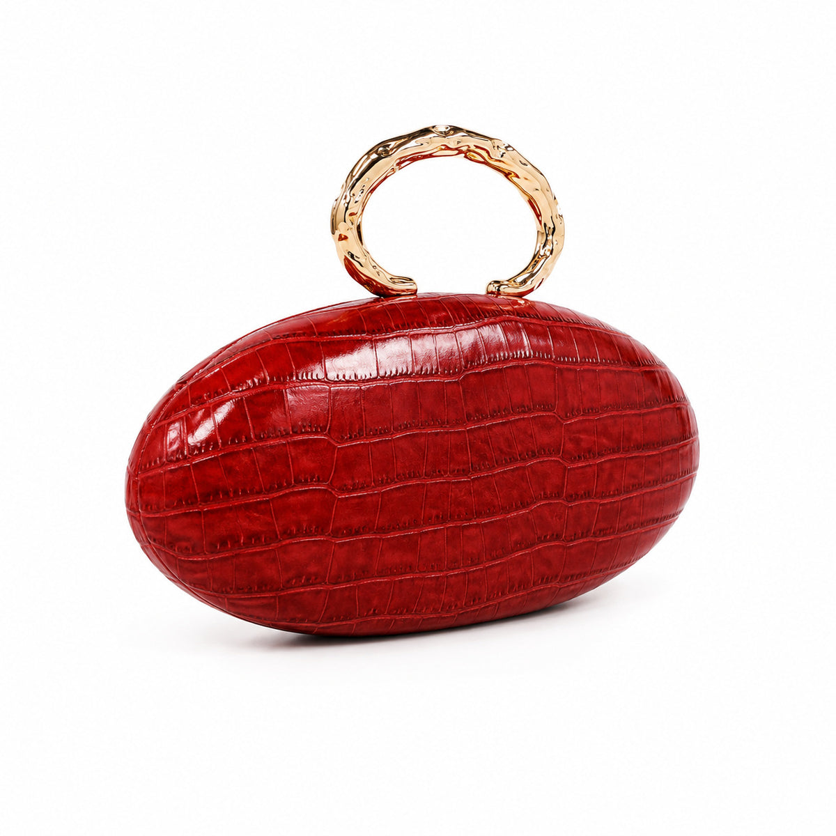 Crocodile Pattern Evening Bag - Oval Handle & Chain Strap