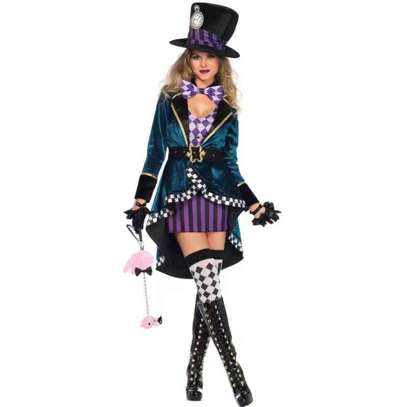Halloween Mad Hatter Costume Set - Teal Velvet 7-Piece