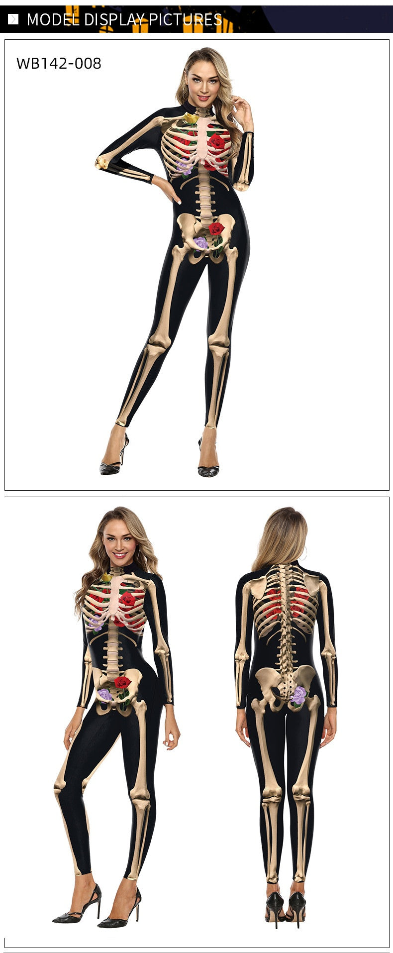 Skeleton Rose & Mummy Catsuit - 3D Print Halloween Jumpsuit