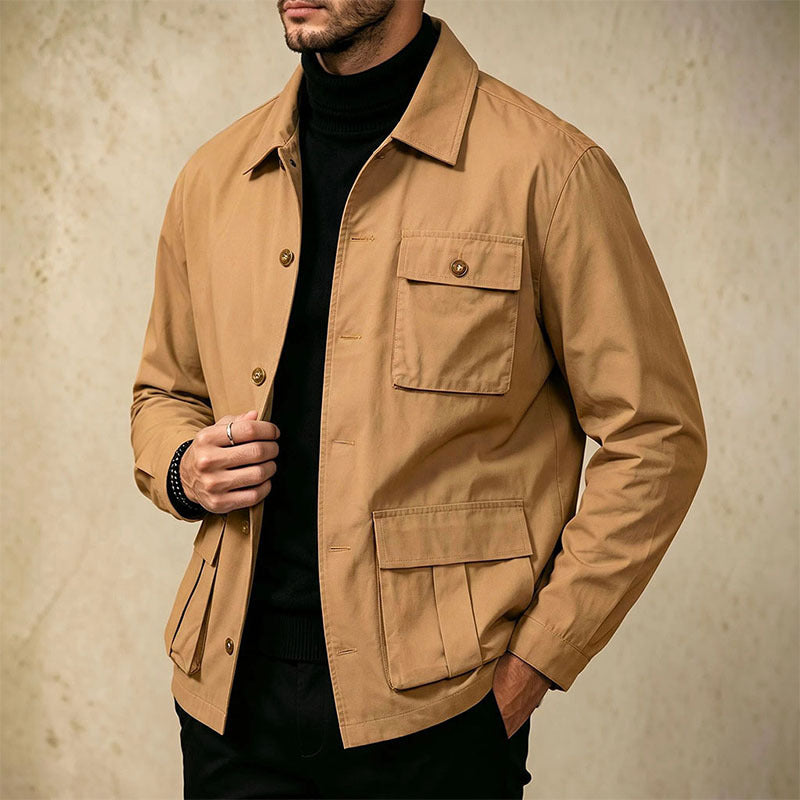 Cross-border Foreign Trade Wholesale Autumn New Men's Jacket Large Size Lapel Multi-pocket Trend All-match Work Coat Men