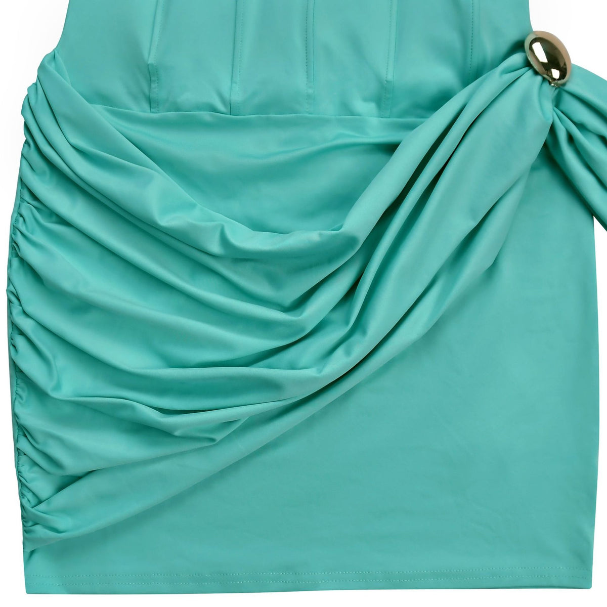 Strapless Corset Mini Dress - Draped Skirt and Side Train
