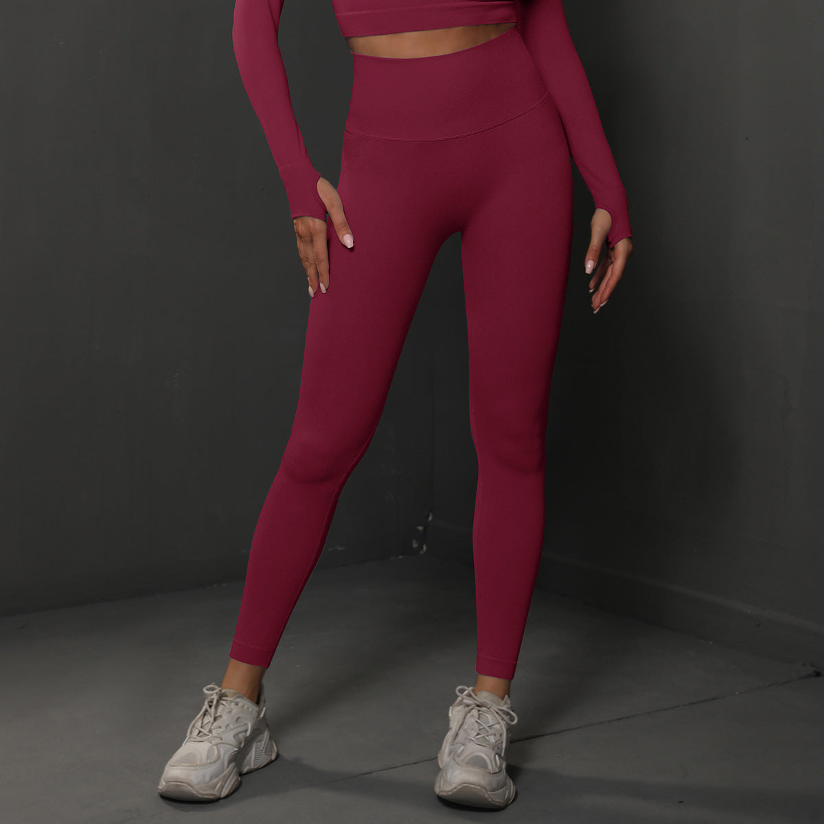 High Waist Workout Leggings - Ribbed Waistband and Ankle Fit