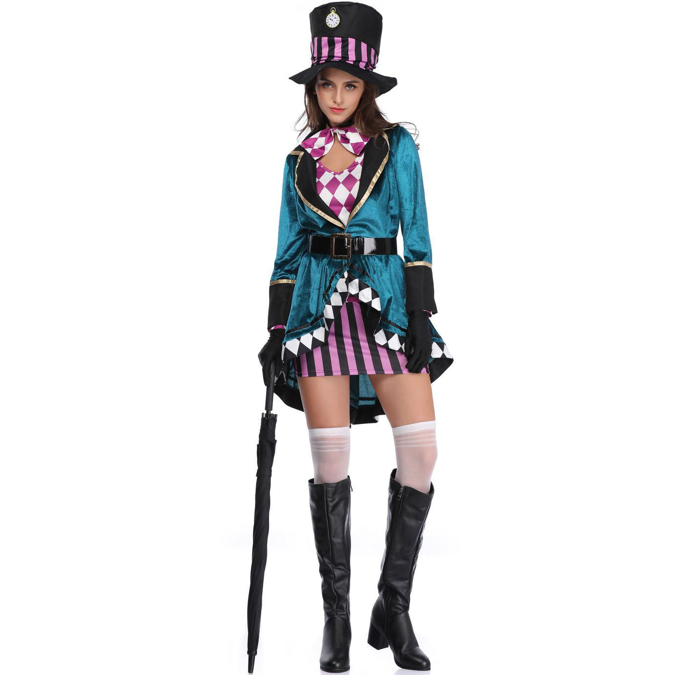 Halloween Mad Hatter Costume Set - Teal Velvet 7-Piece