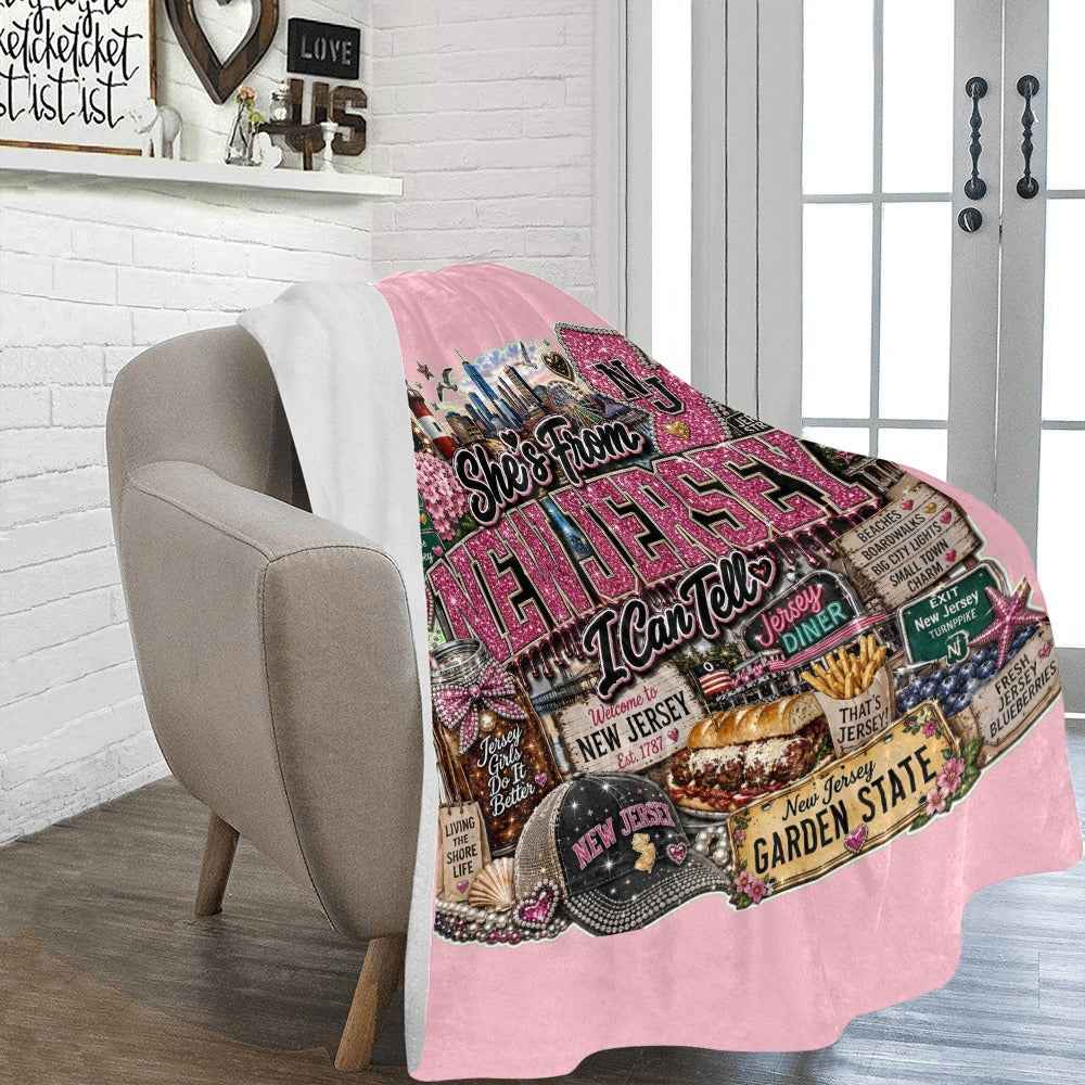 Pink She's From New Jersey Fleece Blanket 60x80 - Shore Life